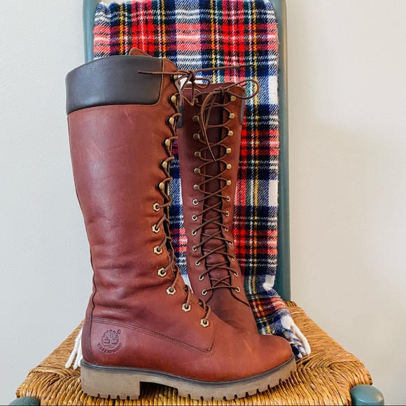 Timberland Shoes - TIMBERLAND Cognac Leather Tall Lace Up Vintage Boots